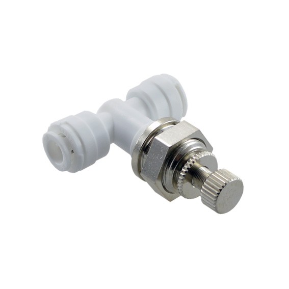 Regolatore flusso Intermedio con ghiera Ø tubo - Ø tubo 1/4" x 1/4"